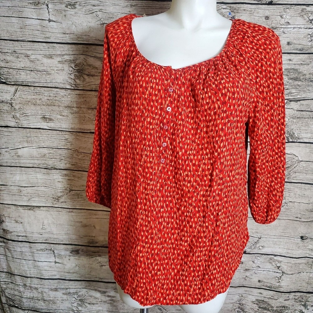 St. John's Bay Women's Size 2X Blouse Top  Orange colors  Round Neck 3/4 Sleeve
